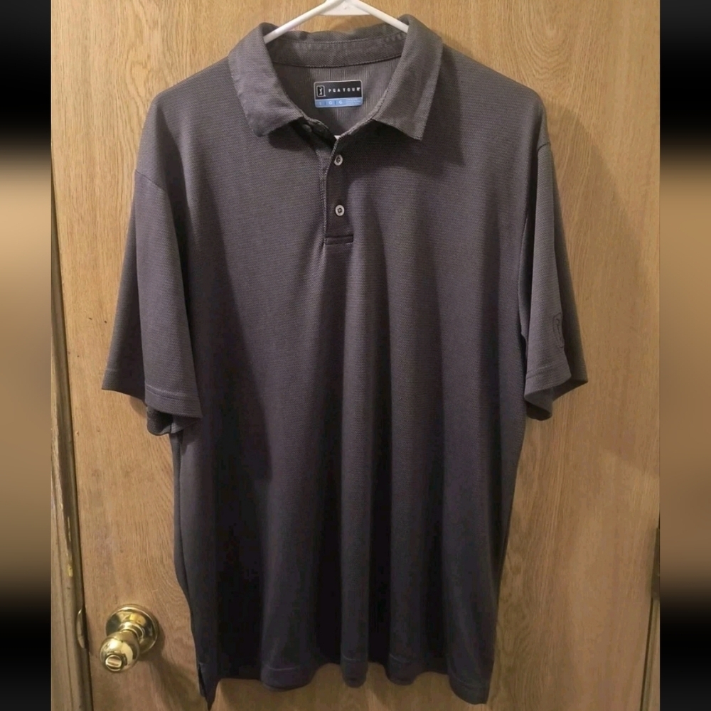 PGA Tour Golf Polo Shirt Men's Large Gray Mesh Breathable Collared Active Casual